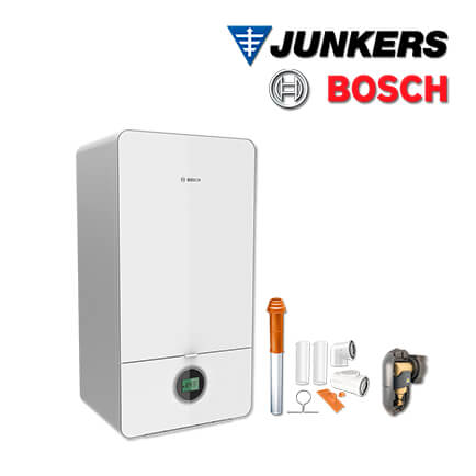 Junkers Bosch Gas-Brennwerttherme GC7000iW 14-1, GC730 mit Abgas Dach rot, E/H