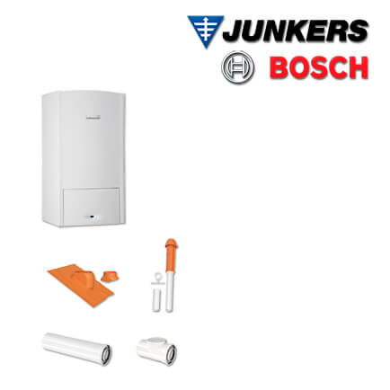 Junkers Bosch Gas-Brennwerttherme ZSB 14-5.2 C, ZSB530 mit Abgas Dach rot, L/LL