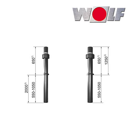 Wolf Bausatz C33x, DN80/125 senkr. Schräg-/Flachdach, 1200-1700mm, PP, rotbraun