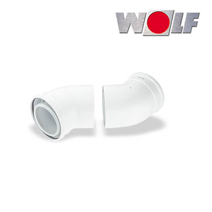 Wolf Bogen konzentrisch 45° für Luft-/Abgasrohr DN110/160, weiß, steckbar, 2 St.