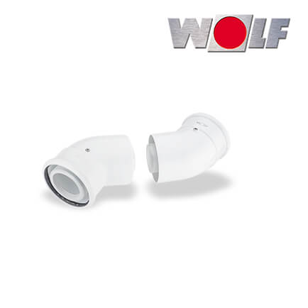 Wolf 2x Bogen konzentrisch 45° für Luft-/Abgasrohr DN60/100, weiß, steckbar